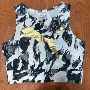 Puma Women's Black and Gold Patterned Crop Top